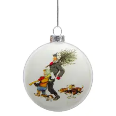 Northlight Norman Rockwell 'Bringing Home The Tree' Glass Disc Christmas Ornament - 3" White