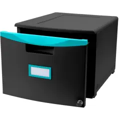 One Drawer Mini File Cabinet with Lock & Casters, Legal/Letter, Black/Teal