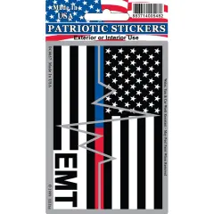 DC0057 Black E.M.T. Flag w/ Red and Blue Heartbeat Sticker (3"x4.25")