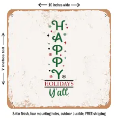 DECORATIVE METAL SIGN - Happy Holidays Y'all - 3 - Vintage Rusty Look