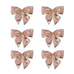Northlight Shiny Snowflakes Christmas Bow Decorations - 5.5" - Pink and Gold - Pack of 6
