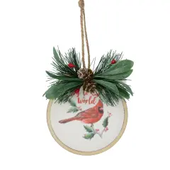 Northlight 5.25" "Joy to the World" Cardinal Christmas Disc Ornament Green