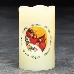 Roman 5" Vibrantly Colored Cardinals Scene Flickering Flame-less LED Candle White