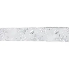 Northlight White and Silver Snowflake Christmas Wired Craft Ribbon 2.5" x 16 Yards