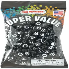 The Beadery Alphabet Beads 10mm-Black With White Lettering