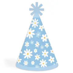 Big Dot of Happiness Blue Daisy Flowers - Cone Happy Birthday Party Hats for Kids and Adults - Set of 8 (Standard Size)