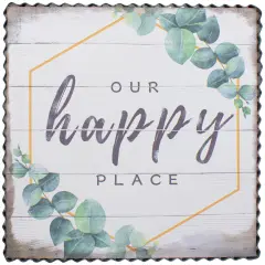 Northlight Metal Framed "Our Happy Place" Decorative Canvas Wall Art 12" White