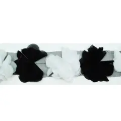 10 yards of Delicate Flower Fabric Trim | 10 yard cut Black/ White