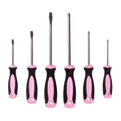 Pink Power Magnetic Screwdriver Set - 6 Piece Phillips Head and Flat Head Hand Pink Tool Set for Women & Ladies - Insulated Screwdriver Kit with Magnetic Tip - Screw Drivers Set