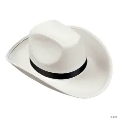 23" Adults White Polyester Cowboy Hat with Black Ribbon Band