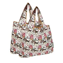 Wrapables Medium Foldable Tote Nylon Reusable Grocery Bag (Set of 2), Funny Bears