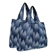 Wrapables Medium Foldable Tote Nylon Reusable Grocery Bag (Set of 2), Winter Wonderland