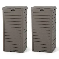 Costway 2 PCS 31 Gallon Outdoor Trash Can Waste Bin with Dual Lid & Pull-out Drawer Backyard Coffee/Black