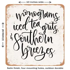 DECORATIVE METAL SIGN - Monograms Southern Breezes - Vintage Rusty Look