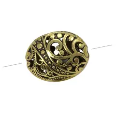 Oval Filigree Puff Bead 23x18mm Pewter Antique Gold Plated