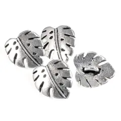 Silver Monstera Leaf Buttons TierraCast Leather Clasp + Shank Back 4/Pkg