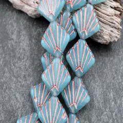 *8* 17mm Copper Washed Blue Opaline Diafan Beads