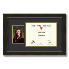 ArtToFrames 8.5x11 inch Diploma Frame with 6" x 8" Inch Image Opening - Framed with Black and Gold Mats, Comes with Regular Acrylic and Sawtooth Hanger for Wall Hanging (DT-8.5x11)