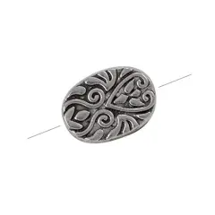 Oval Patterned Bead 16x11mm Pewter Antique Silver Plated