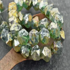 *15* 9x10mm Aqua Silver Picasso Antique Cut Round Beads