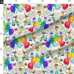 Various Fabrics by the Yard or Fat Quarter Rainbow Retro Party Celebration Balloons Gifts Birthday Cake Cupcake Fun Custom Printed Fabric by Spoonflower