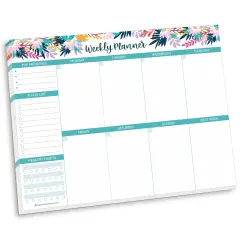 bloom daily planners Planning Pad, 8.5" x 11", Horizontal Weekly Planner, Teal Floral
