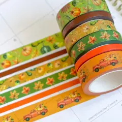 Fall Pumpkins & Leaves Orange Truck Washi Tape Set (#W031)
