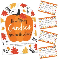 Big Dot of Happiness Fall Pumpkin - How Many Candies Halloween or Thanksgiving Party Game - 1 Stand and 40 Cards - Candy Guessing Game