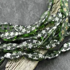 *8* 25x10mm Transparent Sage Star Spindle Beads