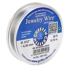 Griffin Jewelry Wire .012" Clear 49 Strand (30ft) Stainless Steel Wire Rope, Nylon Coated