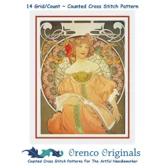 Art Nouveau Artist Alphonse Mucha's Reverie Counted Cross Stitch Chart Pattern