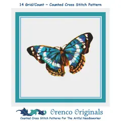 Colorful Sky Blue Tan and Black Butterfly Counted Cross Stitch Pattern