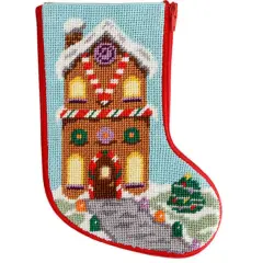 Stitch & Zip Gingerbread House Mini Stocking Needlepoint Kit Multicolor