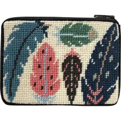 Stitch & Zip Needlepoint Coin Purse Kit- Feathers Multicolor