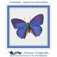 Colorful Lavender Butterfly Counted Cross Stitch Chart Pattern