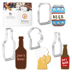 CookieCutter.com Bottle and Mug 4 Piece Cookie Cutters Set, Beer Can, Soda Can, Party, Tin Plate Steel, USA