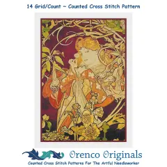 Art Nouveau Alphonse Mucha Purple Ivy Poster Counted Cross Stitch Chart Pattern