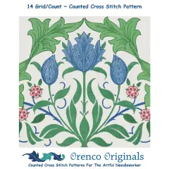 New William Morris Colorful Tulips Design Counted Cross Stitch Pattern