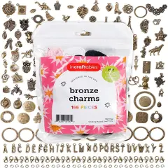 Incraftables 166pcs Bronze Charms Set for Jewelry Making. Bulk DIY Necklace, Bracelet, Bangle & Keychain Making Kit w/ 120pcs Antique Charms (Small & Large), 20pcs Word Charms & 26pcs A-Z Letter Charm
