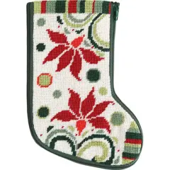 Stitch & Zip Modern Poinsettia Mini Stocking Needlepoint Kit Multicolor
