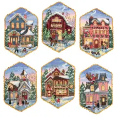 Dimensions Gold Collection Counted Cross Stitch Ornament Kit-Christmas Village Ornaments