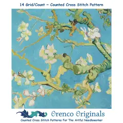 Orenco Originals Vincent Van Gogh Teal Blossoms-Square Counted Cross Stitch Pattern