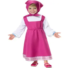 Masha And The Bear Long Dress With Wig Girl's Costume