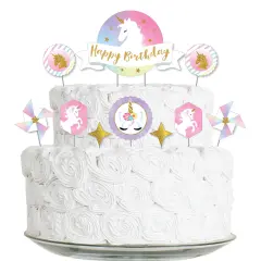 Big Dot of Happiness Rainbow Unicorn - Magical Unicorn Birthday Party Cake Decorating Kit - Happy Birthday Cake Topper Set - 11 Pieces