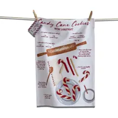 TAG Holiday Recipe Kitchen Towel, 100% Cotton 26 x 18 inch, Candy Cane Cookies