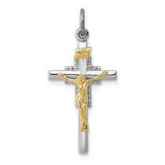 Gold Plated Sterling Silver INRI Crucifix Charm Jewerly 26mm x 14mm