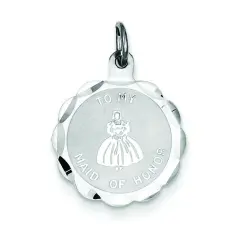 Sterling Silver To My Maid of Honor Disc Charm Pendant Jewerly 22mm x 15mm