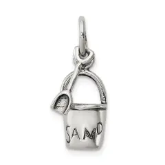 Sterling Silver Antiqued Sand Bucket & Shovel Charm Jewerly 14mm x 7mm