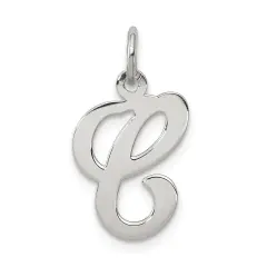 Sterling Silver Stamped Initial Letter C Charm Pendant Jewerly 20mm x 12mm