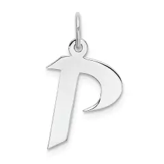 Sterling Silver Medium Artisian Block Initial P Charm Jewerly 21mm x 13mm